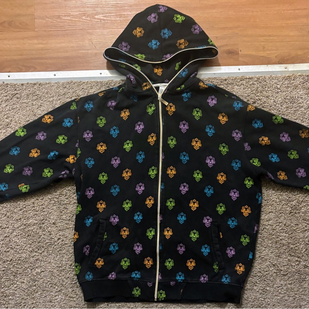 Creating Limitless Heights Men 2XL Hoodie Black With Rainbow Skulls FullZip Hood